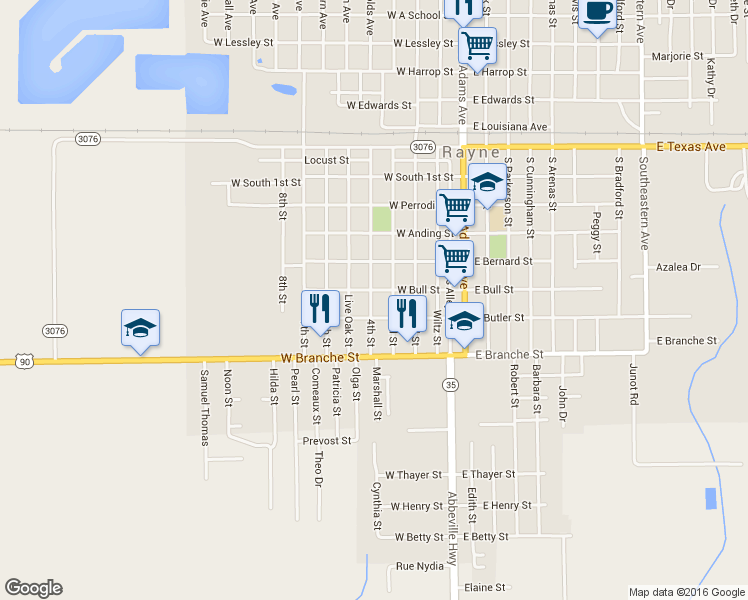 map of restaurants, bars, coffee shops, grocery stores, and more near 705 4th St in Rayne