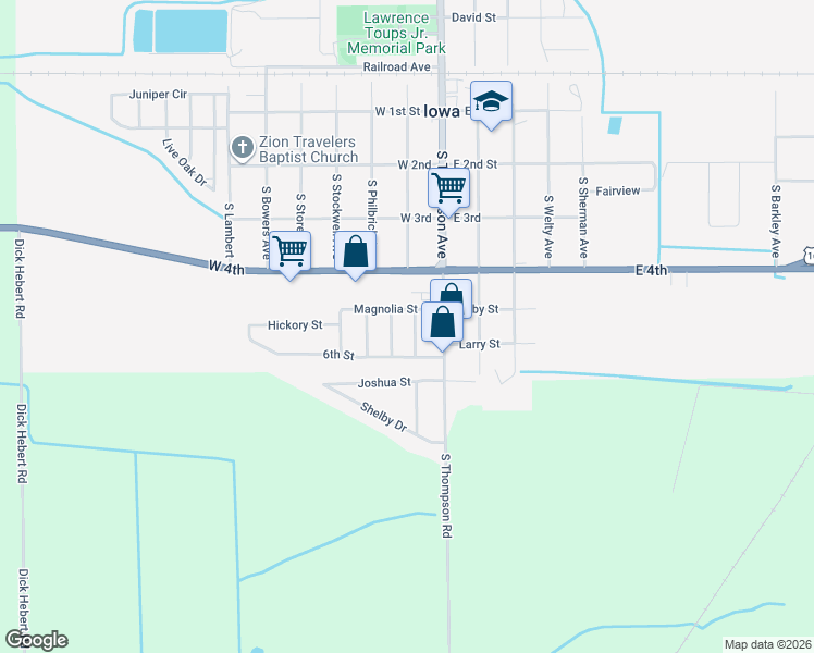 map of restaurants, bars, coffee shops, grocery stores, and more near 106 Pecan Street in Iowa