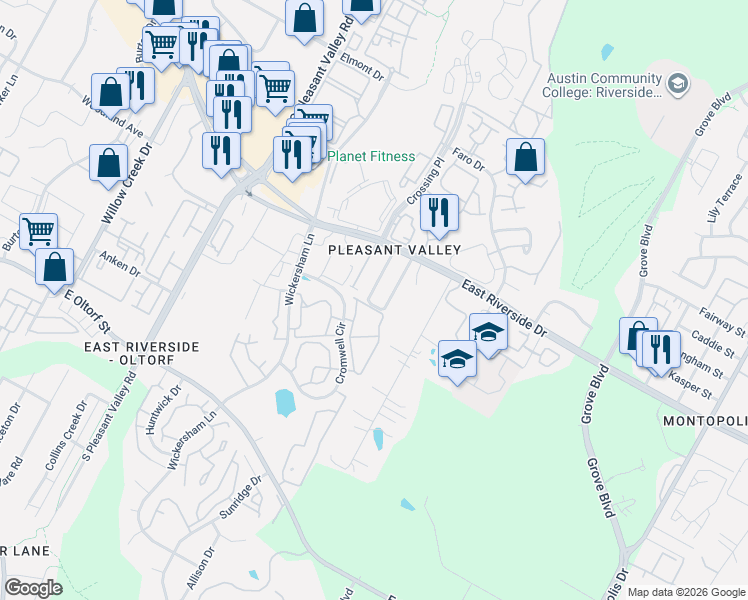 map of restaurants, bars, coffee shops, grocery stores, and more near 2104 Kenneth Avenue in Austin