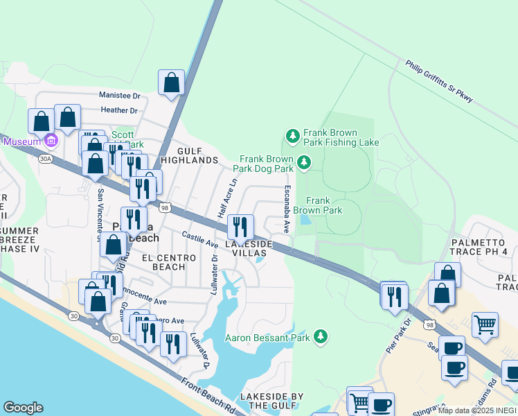 map of restaurants, bars, coffee shops, grocery stores, and more near 150 Porter Drive in Panama City Beach