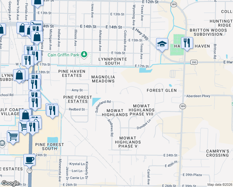 map of restaurants, bars, coffee shops, grocery stores, and more near 1812 Glencoe Drive in Lynn Haven