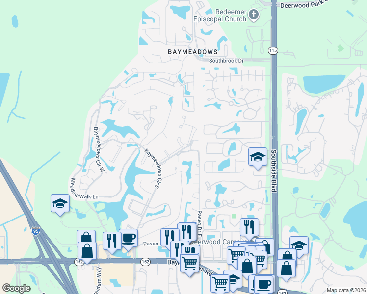 map of restaurants, bars, coffee shops, grocery stores, and more near 7901 Baymeadows Circle East in Jacksonville