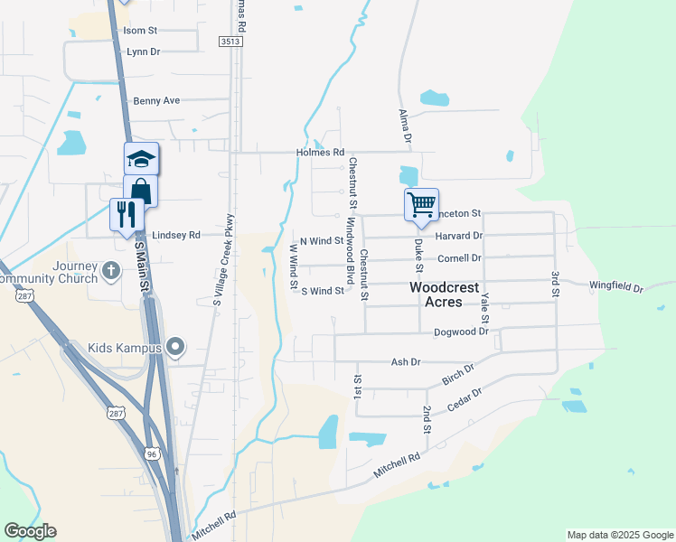 map of restaurants, bars, coffee shops, grocery stores, and more near 8388 Crosswind in Lumberton