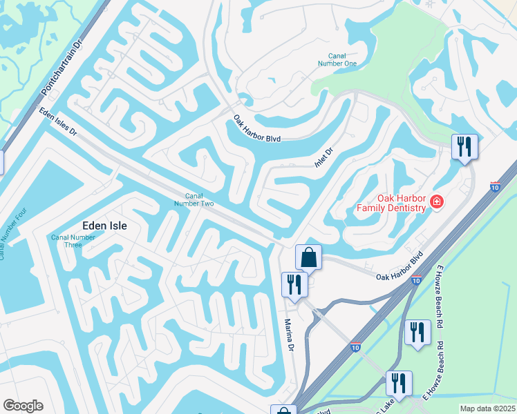 map of restaurants, bars, coffee shops, grocery stores, and more near 96 Inlet Dr in Slidell