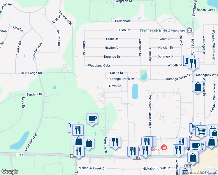 map of restaurants, bars, coffee shops, grocery stores, and more near 7247 Alava Drive in Magnolia