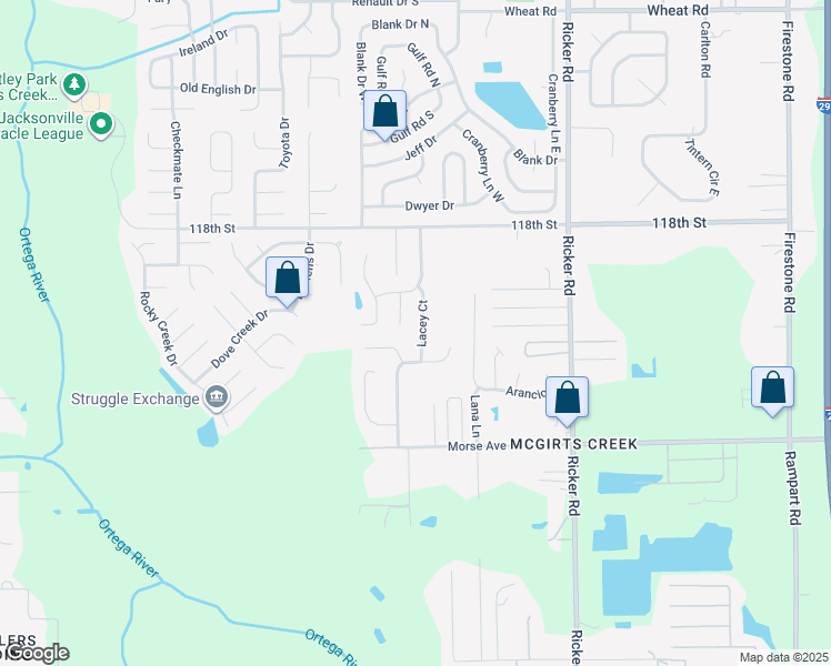 map of restaurants, bars, coffee shops, grocery stores, and more near 6547 Lacey Court in Jacksonville