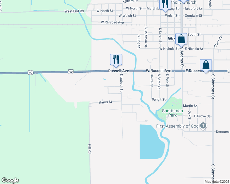 map of restaurants, bars, coffee shops, grocery stores, and more near 112 Richard Street in Welsh