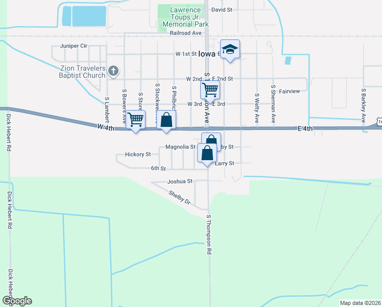 map of restaurants, bars, coffee shops, grocery stores, and more near 106 Pecan Street in Iowa