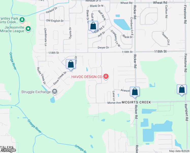 map of restaurants, bars, coffee shops, grocery stores, and more near 6524 Oleaster Court in Jacksonville