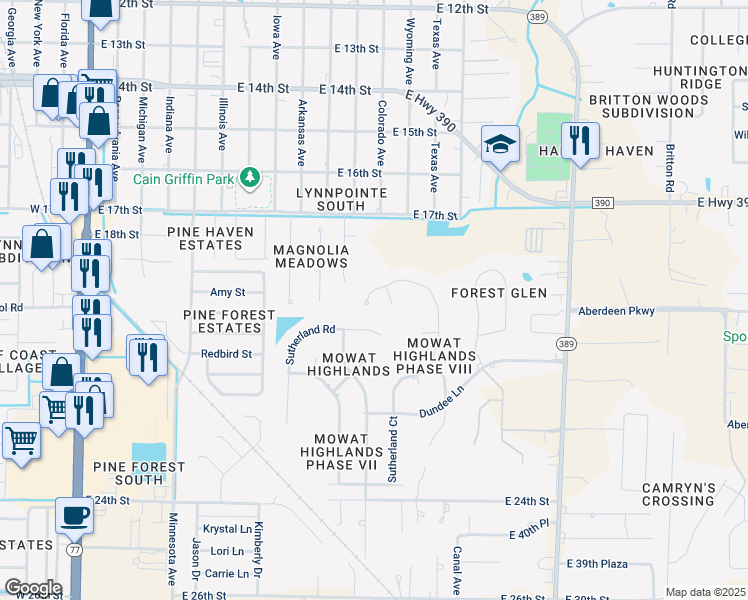 map of restaurants, bars, coffee shops, grocery stores, and more near 1604 Inverness Road in Lynn Haven