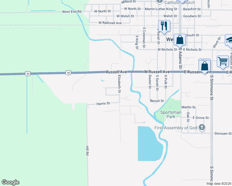 map of restaurants, bars, coffee shops, grocery stores, and more near 112 Richard Street in Welsh
