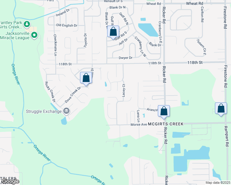 map of restaurants, bars, coffee shops, grocery stores, and more near 6524 Oleaster Court in Jacksonville