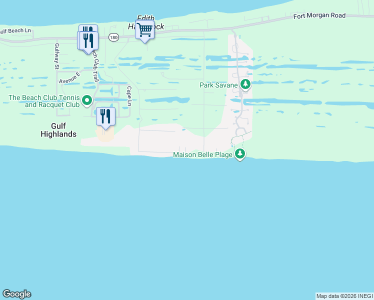 map of restaurants, bars, coffee shops, grocery stores, and more near 9033 Fish House Road in Gulf Shores