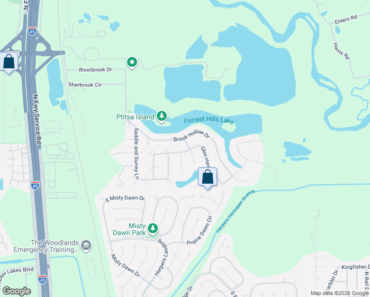 map of restaurants, bars, coffee shops, grocery stores, and more near 509 Glen Haven Drive in Conroe