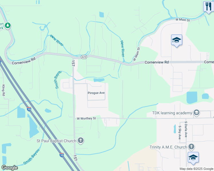map of restaurants, bars, coffee shops, grocery stores, and more near 11156 N Bayou View Dr in Gonzales