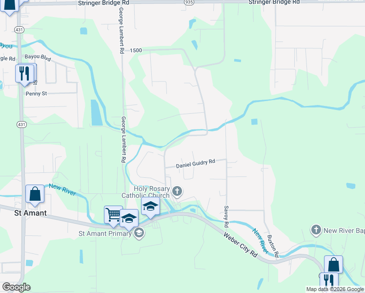 map of restaurants, bars, coffee shops, grocery stores, and more near 11170 Beco Road in Saint Amant