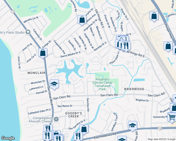 map of restaurants, bars, coffee shops, grocery stores, and more near 4332 Plaza Gate Lane South in Jacksonville