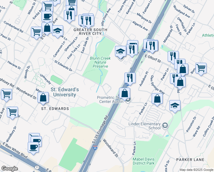 map of restaurants, bars, coffee shops, grocery stores, and more near 2715 Saint Edwards Circle in Austin