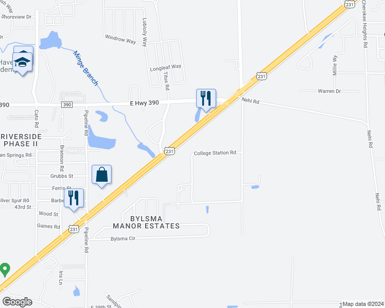 map of restaurants, bars, coffee shops, grocery stores, and more near 4030 College Station Road in Panama City