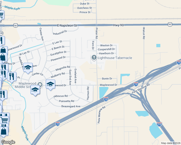 map of restaurants, bars, coffee shops, grocery stores, and more near 937 Prater Rd in Sulphur
