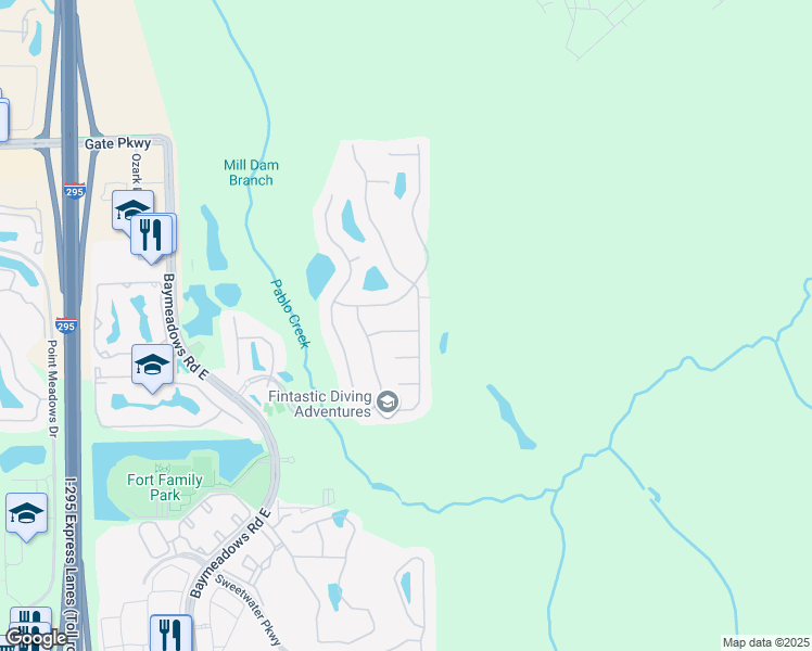 map of restaurants, bars, coffee shops, grocery stores, and more near 11743 Kings Mountain Way in Jacksonville