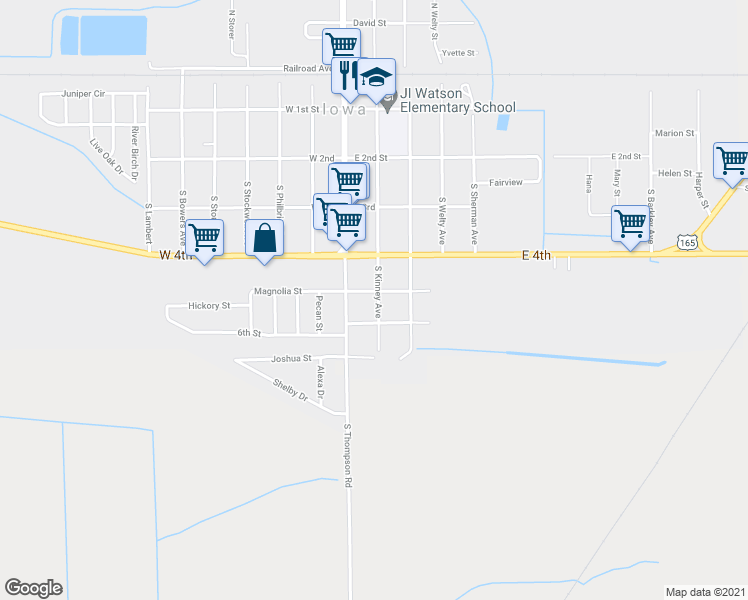 map of restaurants, bars, coffee shops, grocery stores, and more near 110 Ruby Street in Iowa