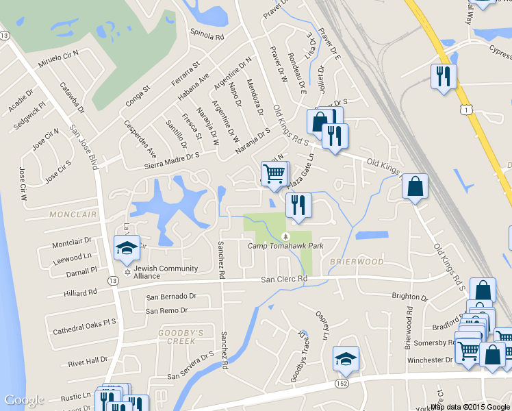 map of restaurants, bars, coffee shops, grocery stores, and more near 4331 Plaza Gate Lane South in Jacksonville