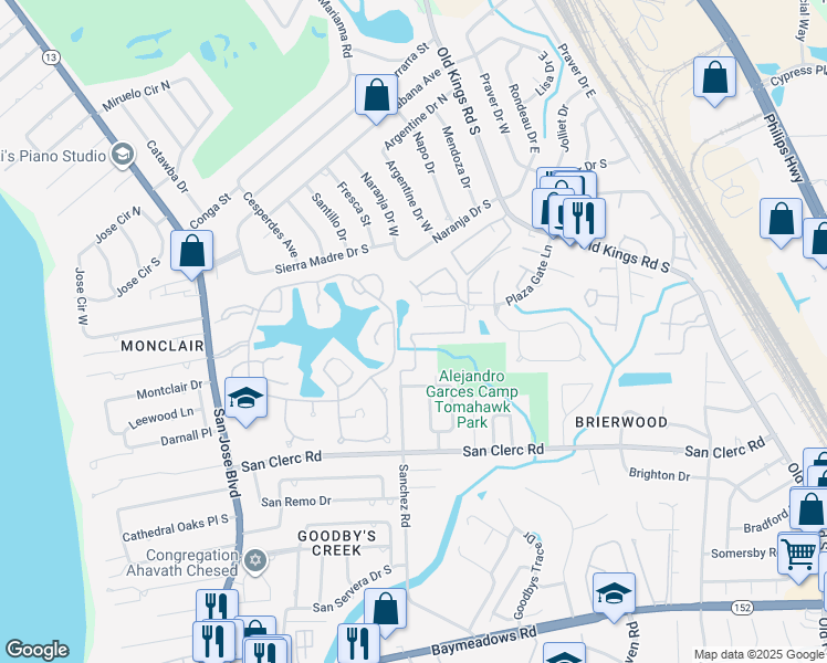 map of restaurants, bars, coffee shops, grocery stores, and more near 4332 Plaza Gate Lane South in Jacksonville