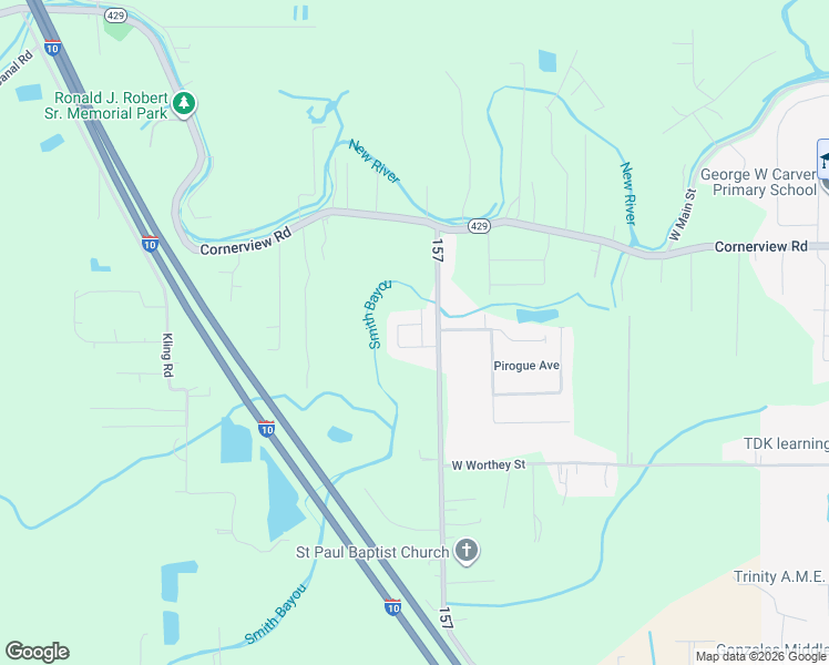 map of restaurants, bars, coffee shops, grocery stores, and more near 11115 Boudreaux Road in Gonzales
