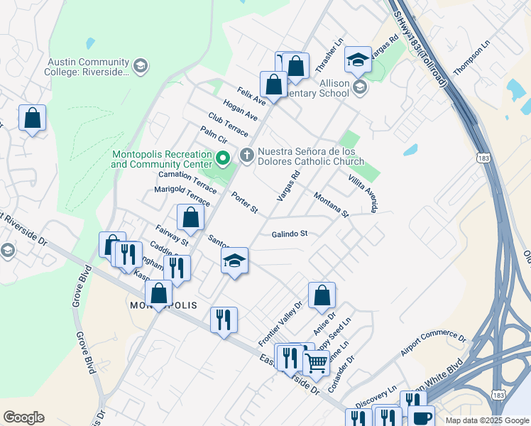 map of restaurants, bars, coffee shops, grocery stores, and more near in Austin