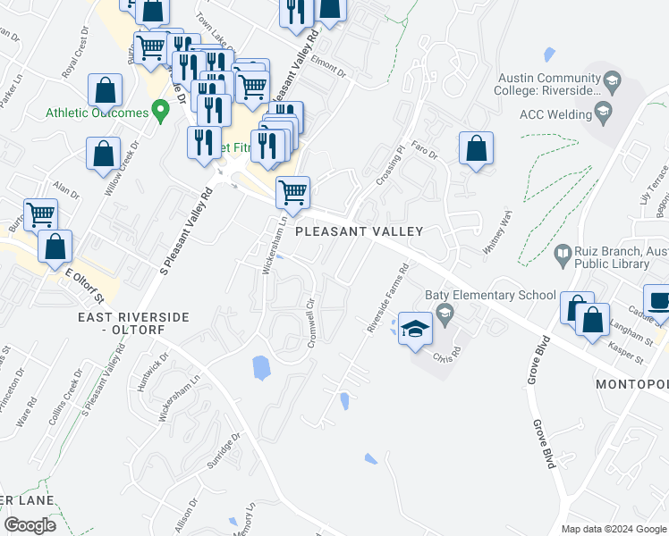 map of restaurants, bars, coffee shops, grocery stores, and more near 2104 Kenneth Avenue in Austin
