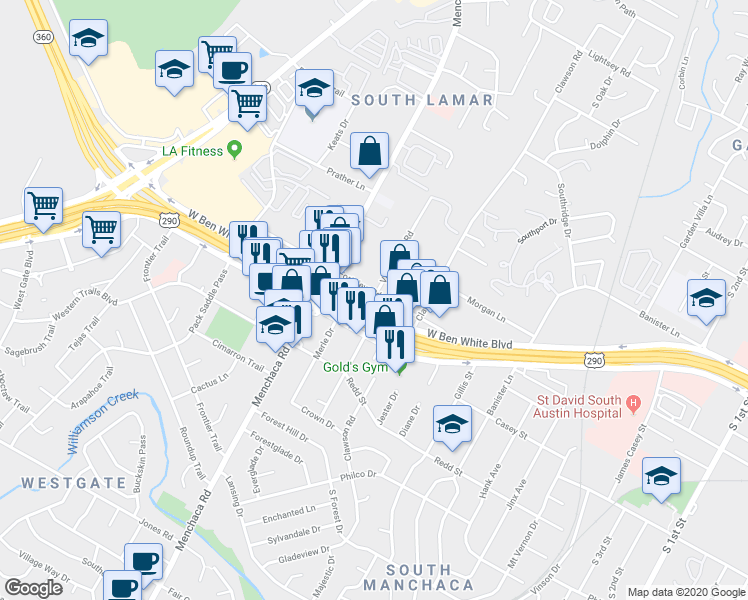 map of restaurants, bars, coffee shops, grocery stores, and more near 1807 Fort View Road in Austin