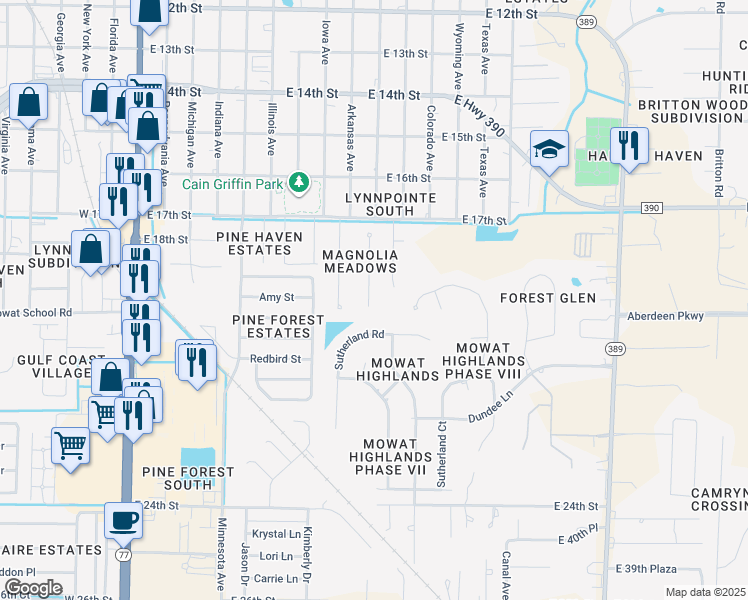 map of restaurants, bars, coffee shops, grocery stores, and more near 1815 Rhett Place in Lynn Haven