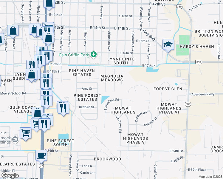 map of restaurants, bars, coffee shops, grocery stores, and more near 1902 Rhett Place in Lynn Haven