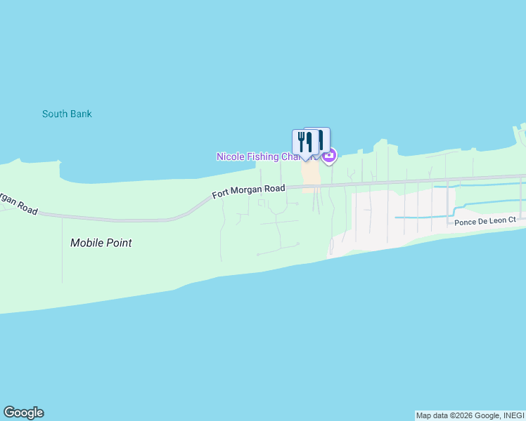 map of restaurants, bars, coffee shops, grocery stores, and more near 1373 Sandy Lane in Gulf Shores