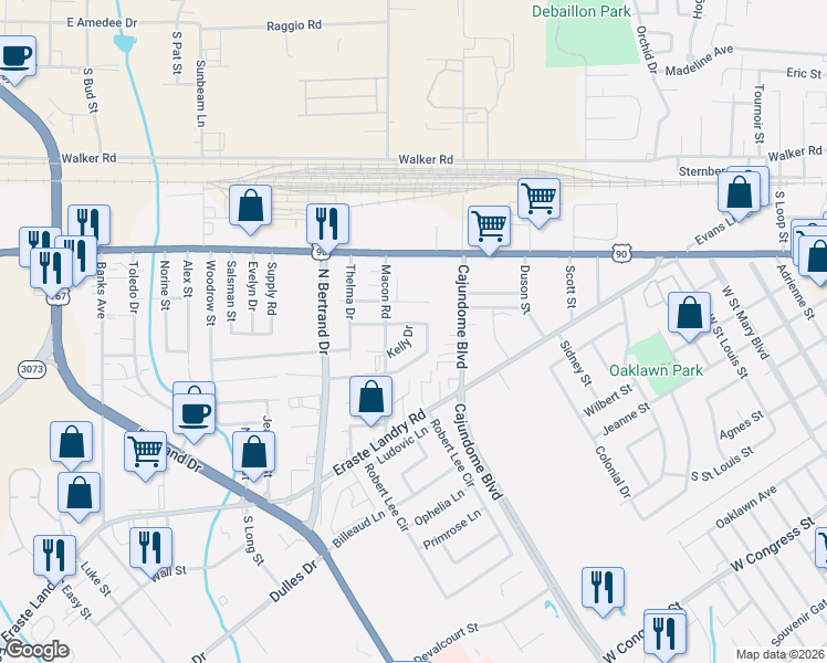 map of restaurants, bars, coffee shops, grocery stores, and more near 201 Kelly Dr in Lafayette