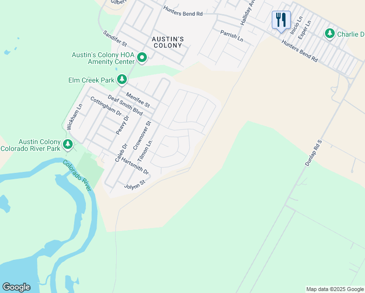 map of restaurants, bars, coffee shops, grocery stores, and more near 15216 Harkness Pass in Austin