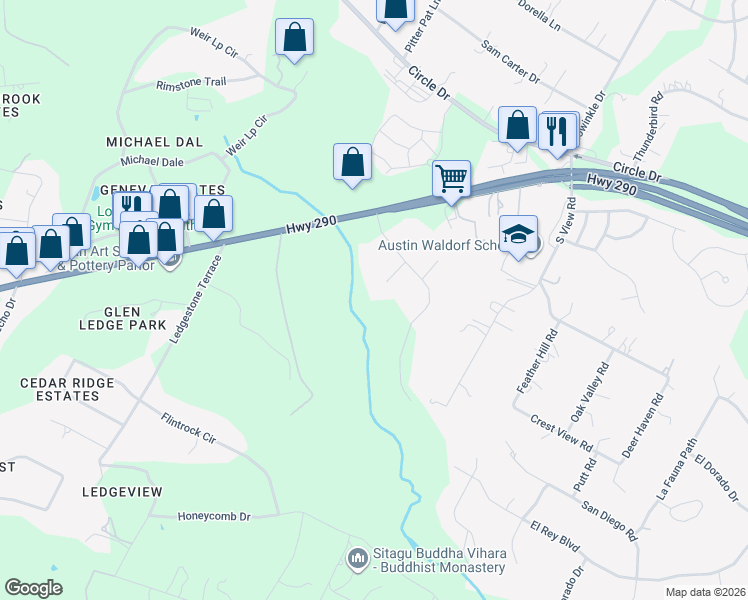 map of restaurants, bars, coffee shops, grocery stores, and more near 8907 Butler Circle in Austin