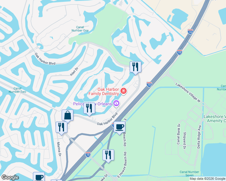 map of restaurants, bars, coffee shops, grocery stores, and more near 27 Oak Tree Drive in Slidell