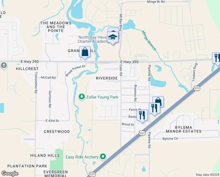 map of restaurants, bars, coffee shops, grocery stores, and more near 3929 Indian Springs Road in Panama City