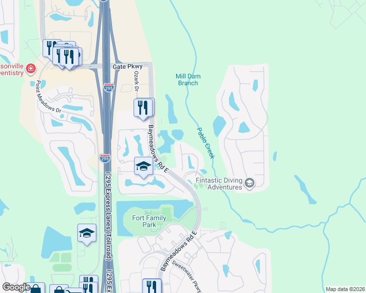 map of restaurants, bars, coffee shops, grocery stores, and more near 11519 Apostle Island Trail in Jacksonville