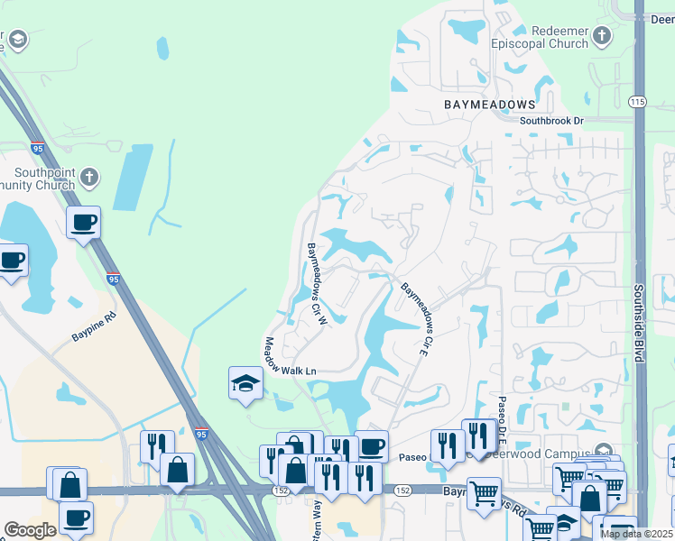 map of restaurants, bars, coffee shops, grocery stores, and more near 7863 Playa Del Rey Court in Jacksonville