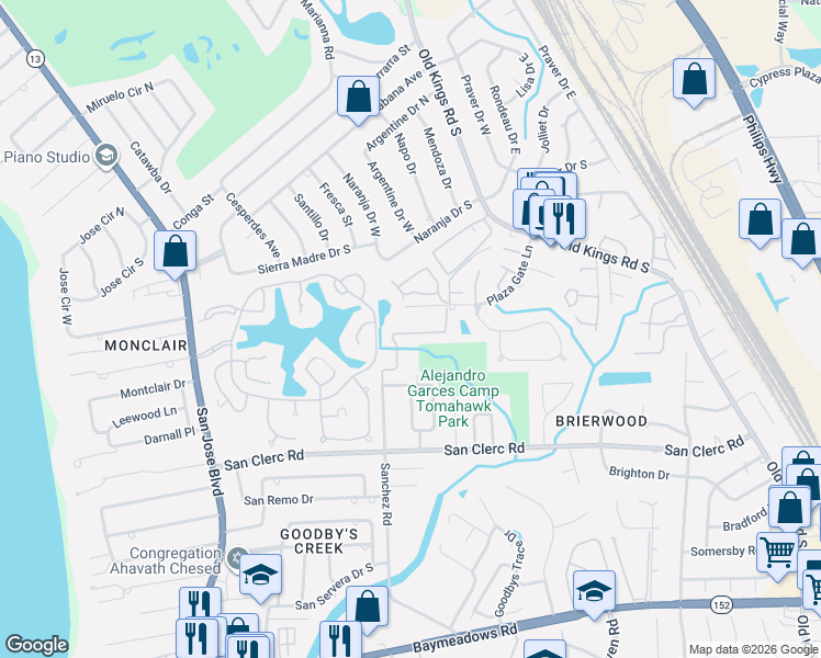 map of restaurants, bars, coffee shops, grocery stores, and more near 4331 Plaza Gate Lane South in Jacksonville