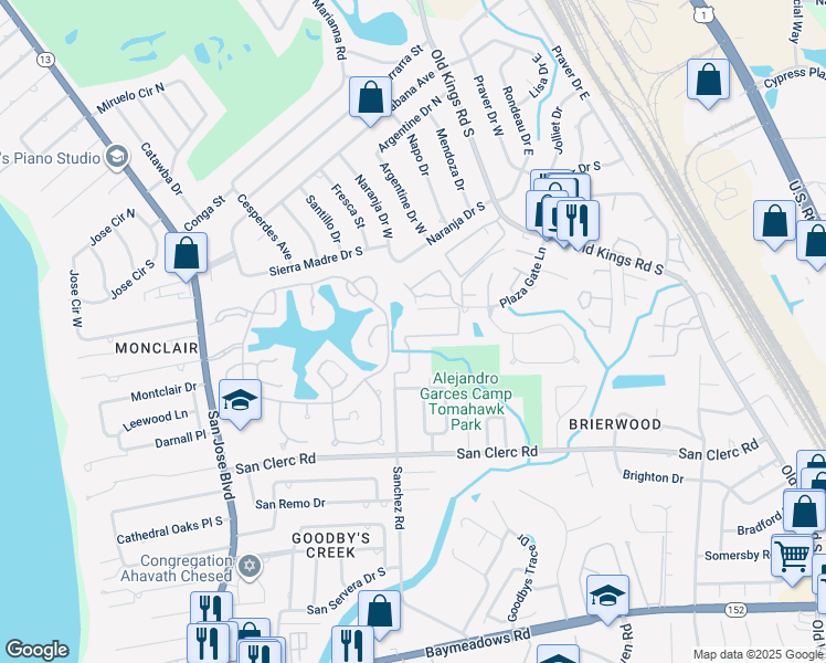 map of restaurants, bars, coffee shops, grocery stores, and more near 4332 Plaza Gate Lane South in Jacksonville