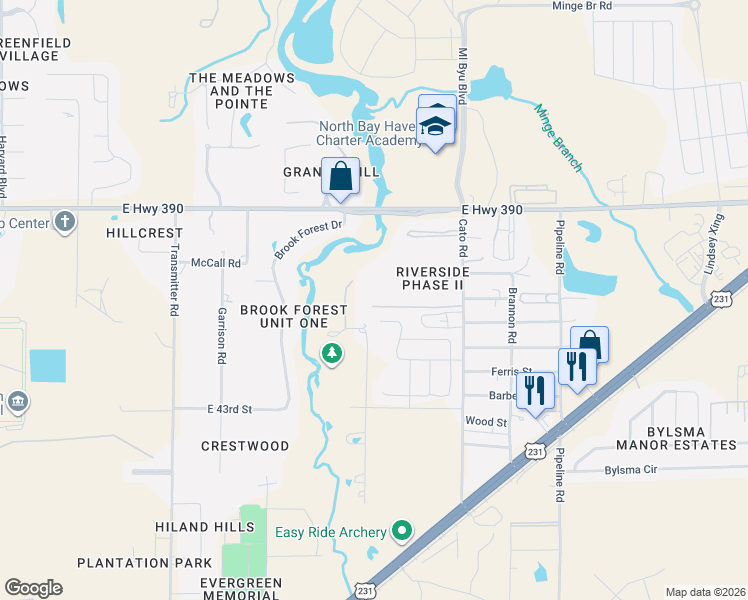 map of restaurants, bars, coffee shops, grocery stores, and more near 4500 Mill Bayou Road in Panama City