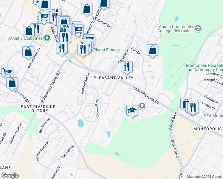 map of restaurants, bars, coffee shops, grocery stores, and more near 2104 Kenneth Avenue in Austin