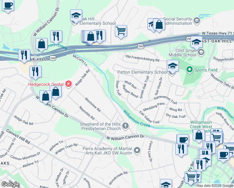 map of restaurants, bars, coffee shops, grocery stores, and more near 6416 Steer Trail in Austin
