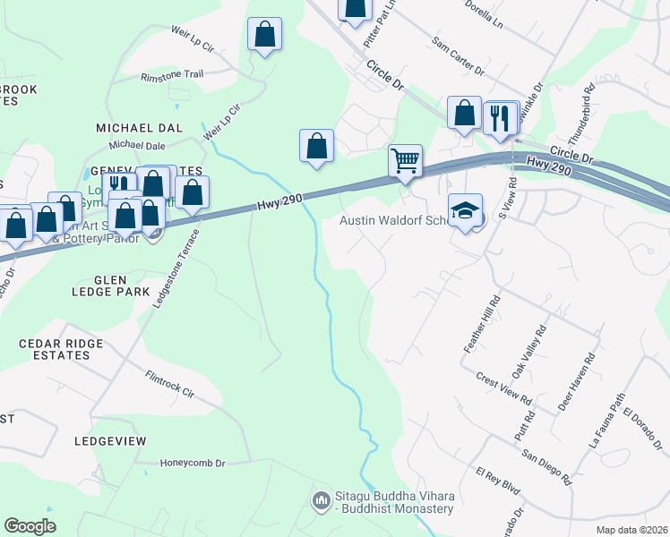 map of restaurants, bars, coffee shops, grocery stores, and more near 8907 Butler Circle in Austin