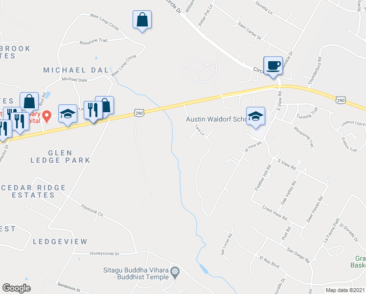 map of restaurants, bars, coffee shops, grocery stores, and more near 8907 Butler Circle in Austin