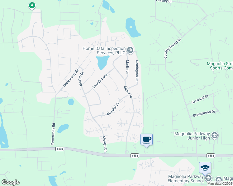 map of restaurants, bars, coffee shops, grocery stores, and more near 12306 Marshal Drive in Magnolia